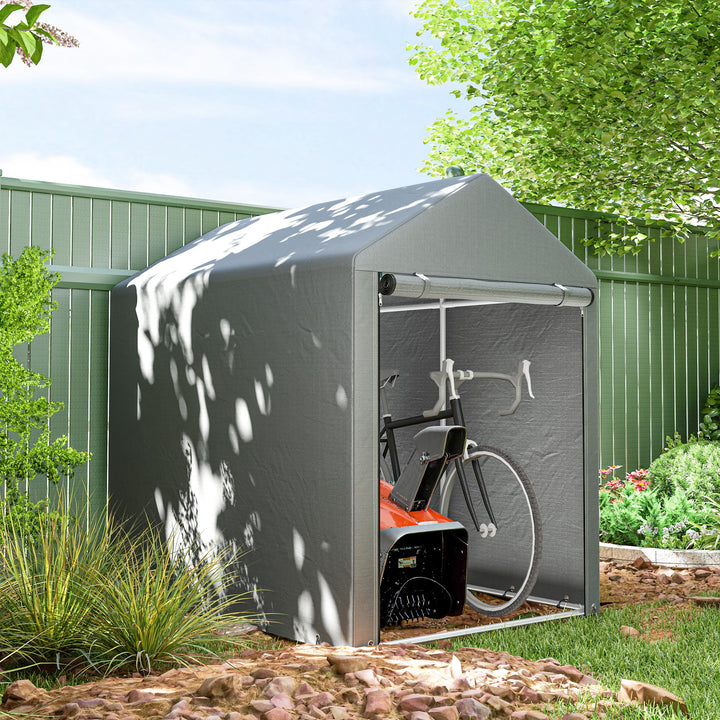 Abrigo para Ferramentas Bicicletas e Motos 1,2x1,8x1,65 m Garagem Portátil com 2 Habitações Porta com Fecho de Correr Impermeável Anti-UV para Jardim Cinza Claro