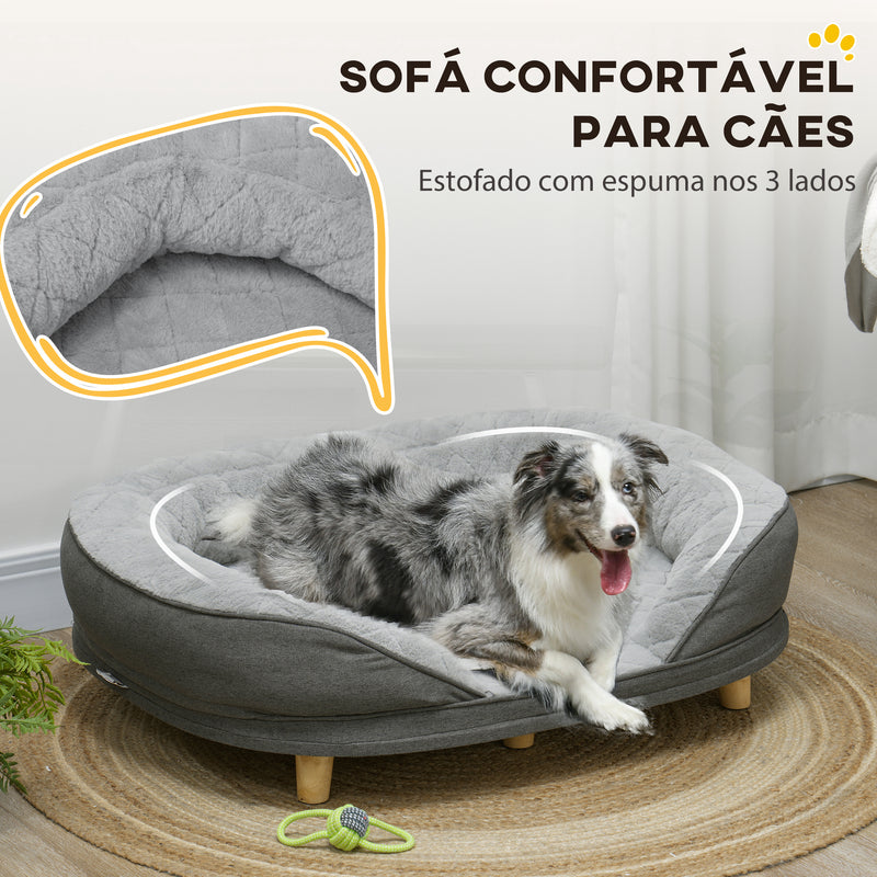 Sofá para Cães Médios e Grandes Sofá para Animais de Estimação com Pate Superior Amovível Capa Lavável e Pés de Madeira Carga 25 kg 90x78x25 cm Cinza