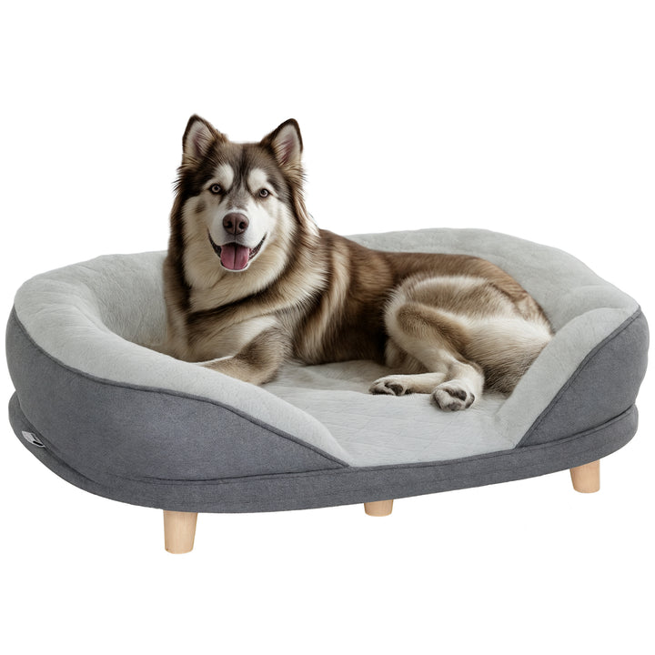 Sofá para Cães Médios e Grandes Sofá para Animais de Estimação com Pate Superior Amovível Capa Lavável e Pés de Madeira Carga 25 kg 90x78x25 cm Cinza