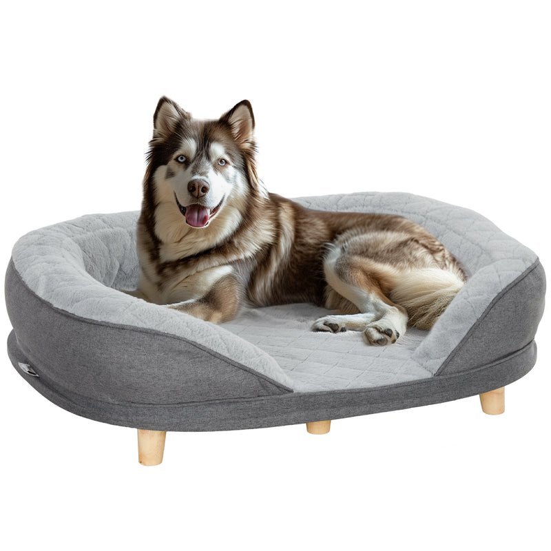 Sofá para Cães Médios e Grandes Sofá para Animais de Estimação com Pate Superior Amovível Capa Lavável e Pés de Madeira Carga 25 kg 90x78x25 cm Cinza