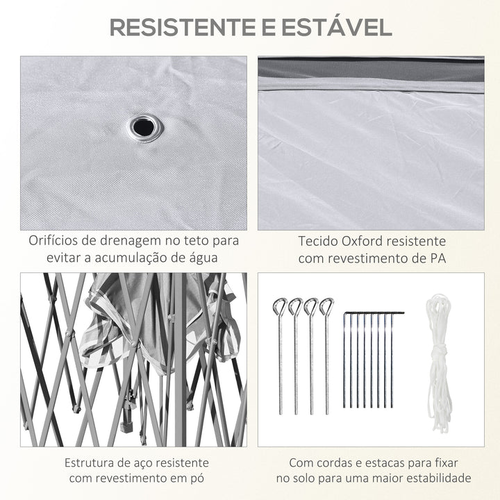 Tenda Dobrável Exterior 3,3x3,3 m com Altura Ajustável Tenda de Jardim com Teto Duplo 4 Mosquiteiras Removíveis e Bolsa de Transporte para Acampamento Festas Cinza