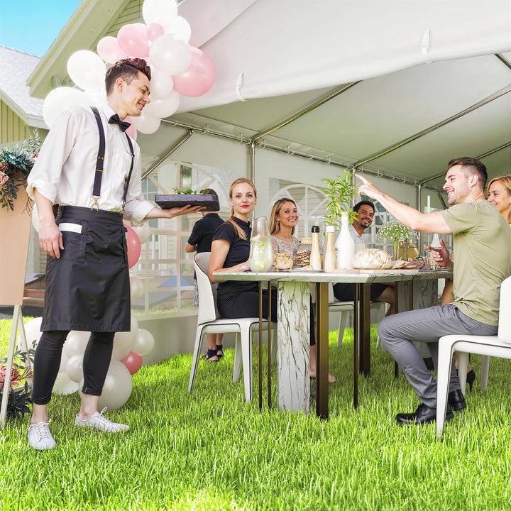 Tenda para Festas 4x8 m Tenda de Jardim com Estrutura de Aço Galvanizado Paredes Laterais Removíveis Porta com Fecho de Correr e Janelas UPF50+ Branco