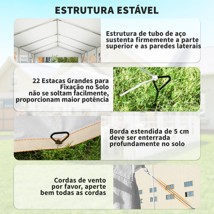 Tenda para Festas 4x8 m Tenda de Jardim com Estrutura de Aço Galvanizado Paredes Laterais Removíveis Porta com Fecho de Correr e Janelas UPF50+ Branco