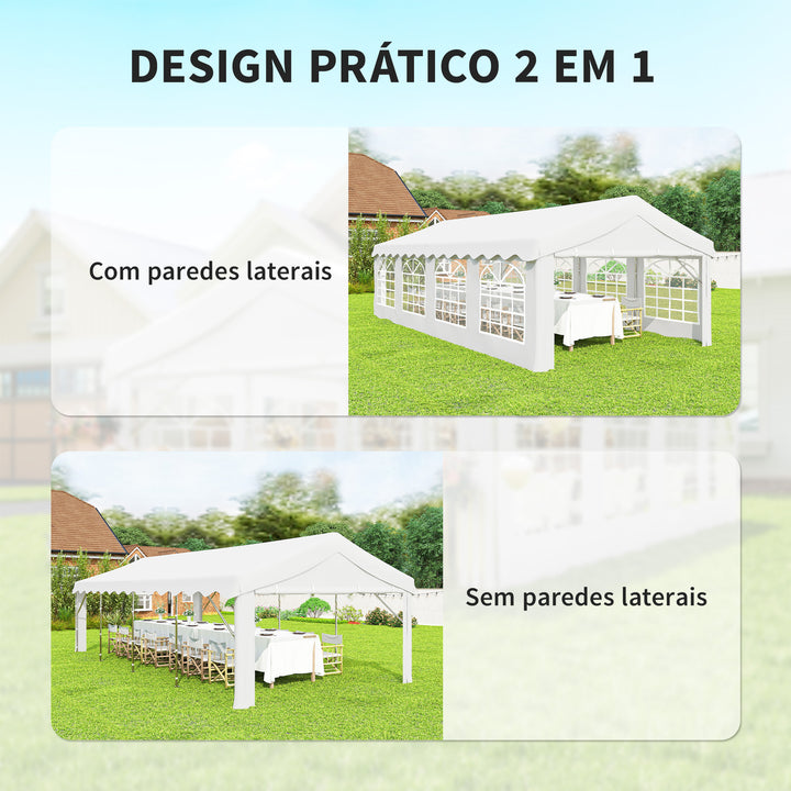 Tenda para Festas 4x8 m Tenda de Jardim com Estrutura de Aço Galvanizado Paredes Laterais Removíveis Porta com Fecho de Correr e Janelas UPF50+ Branco