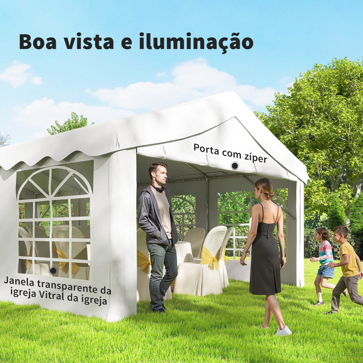 Tenda para Festas 4x8 m Tenda de Jardim com Estrutura de Aço Galvanizado Paredes Laterais Removíveis Porta com Fecho de Correr e Janelas UPF50+ Branco