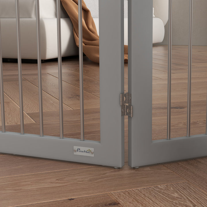 Barreira de Segurança para Cães Barreira de Segurança para Escadas e Portas 154x30x80cm Barreira de Segurança Dobrável com Suporte de Pé para Interior Cinzento
