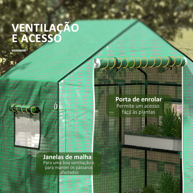 Cobertura para Estufa 140x73x190 cm Cobertura de Substituição para Estufa com Janela, Porta com Fecho Éclair, Anti-UV, Proteção de Plantas para Jardim, Verde