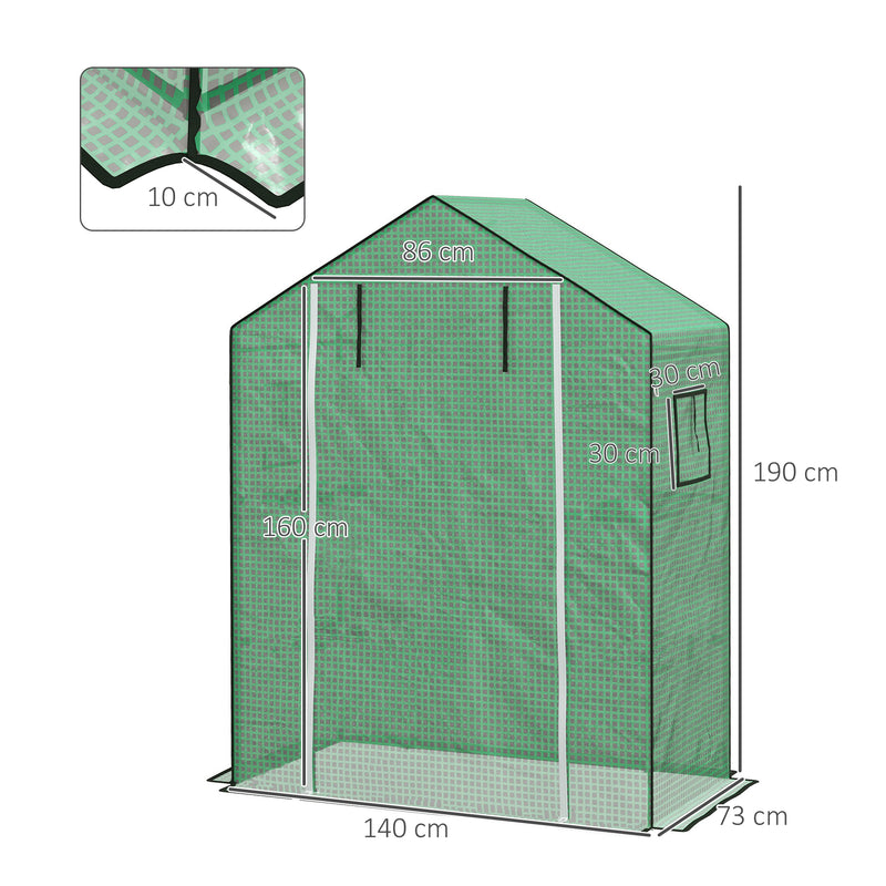 Cobertura para Estufa 140x73x190 cm Cobertura de Substituição para Estufa com Janela, Porta com Fecho Éclair, Anti-UV, Proteção de Plantas para Jardim, Verde