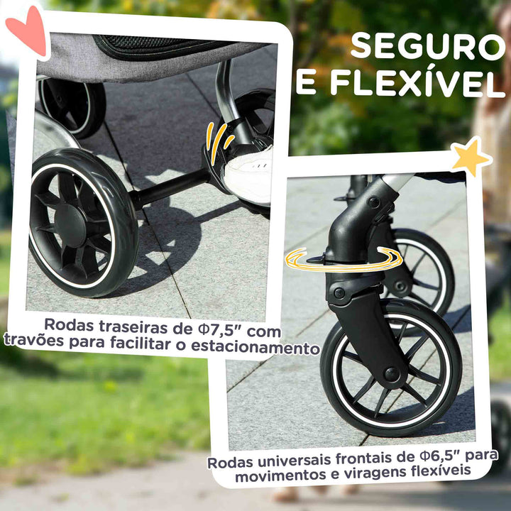 Carrinho para Cães Dobrável Carrinho de Passeio para Cães Pequenos com Rodas Universais Correia de Segurança Almofada Lavável e Janelas 80x48,5x106 cm Cinzento Claro