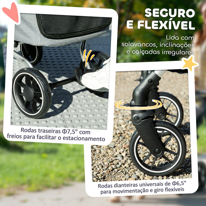 Carrinho para Cães Dobrável Carrinho de Passeio para Cães Pequenos com Rodas Universais Correia de Segurança Almofada Lavável e Janelas 80x48,5x106 cm Cinzento Claro