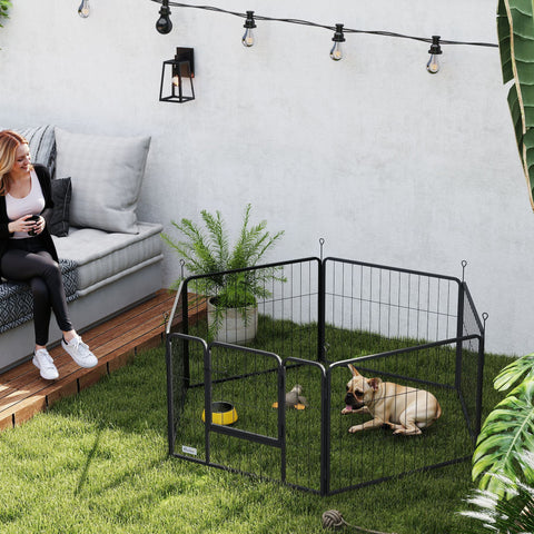 Parque para Cães de 6 Painéis de 60 cm de Altura Vedações para Cães de Aço Dobrável com Porta para Interior e Exterior Preto