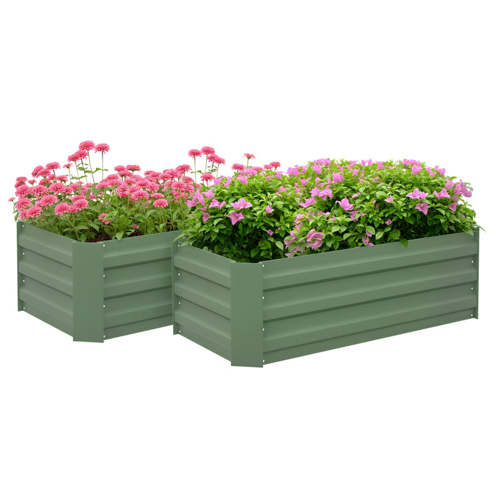 Conjunto de 2 Caixas de Plantio de Aço Caixa de Plantio Quadrada para Cultivos de Plantas Flores Pátio Exterior 100x50x30 cm Verde