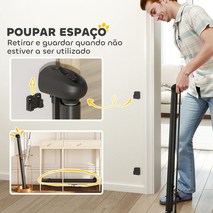 Barreira para Cães Retrátil 0-144 cm Barreira para Cães Pequenos Extensível Barreira de Segurança para Animais de Estimação com Fecho para Escadas Portas Corredores Preto