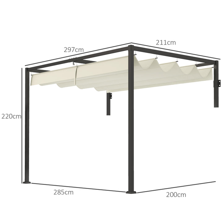 Pérgola de Parede 297x211x220 cm Pérgola de Jardim com Teto Retrátil e Estrutura de Aço Pérgola para Pátio Exterior Creme
