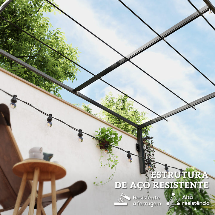 Pérgola de Parede 297x211x220 cm Pérgola de Jardim com Teto Retrátil e Estrutura de Aço Pérgola para Pátio Exterior Creme