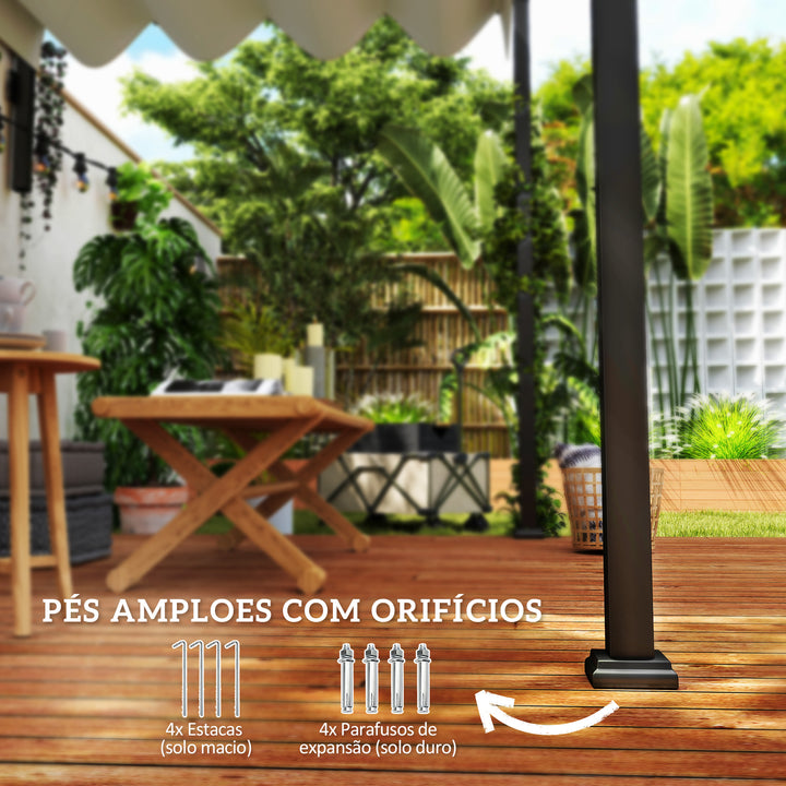 Pérgola de Parede 297x211x220 cm Pérgola de Jardim com Teto Retrátil e Estrutura de Aço Pérgola para Pátio Exterior Creme