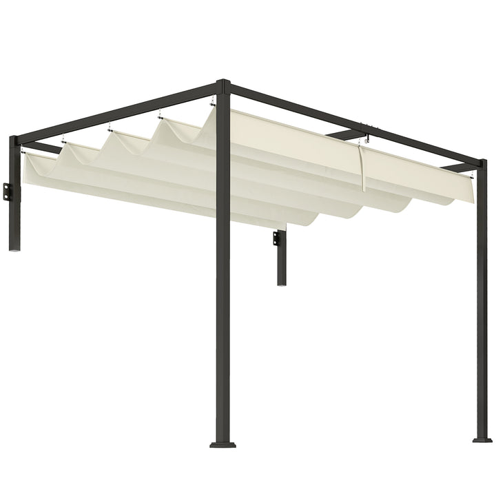 Pérgola de Parede 297x211x220 cm Pérgola de Jardim com Teto Retrátil e Estrutura de Aço Pérgola para Pátio Exterior Creme