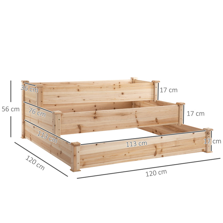 Caixa de Plantio de Madeira Caixa de Plantio de Jardim com 3 Níveis Desenho de Escada Horta para Cultivos de Plantas Flores para Pátio Varanda 120x120x56 cm Madeira