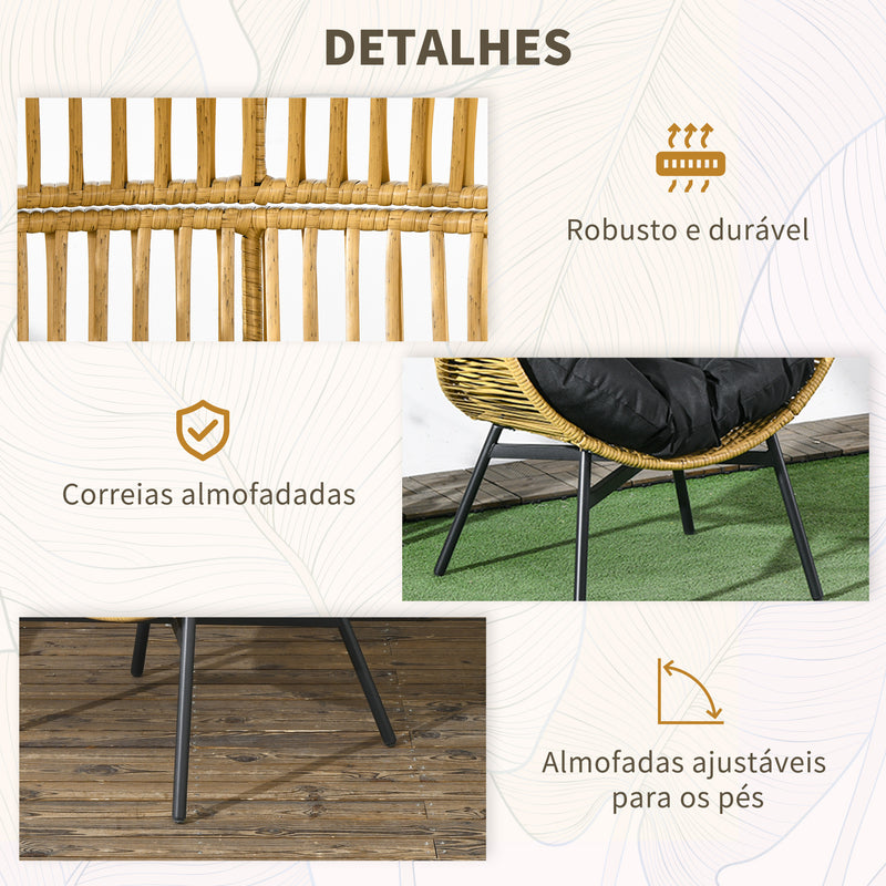 Poltrona de Vime Sintético Poltrona de Jardim em Forma de Ovo com Apoio de Cabeça Almofada e Estrutura de Aço para Terraço Pátio 89x75x143 cm Areia e Preto