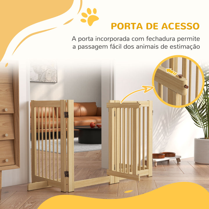 Barreira de Segurança para Cães em Madeira Dobrável para Escadas e Portas Veda para Cães Pequenos e Médios de 4 Painéis com Suporte de Pé para Interiores 204x36x75 cm Madeira