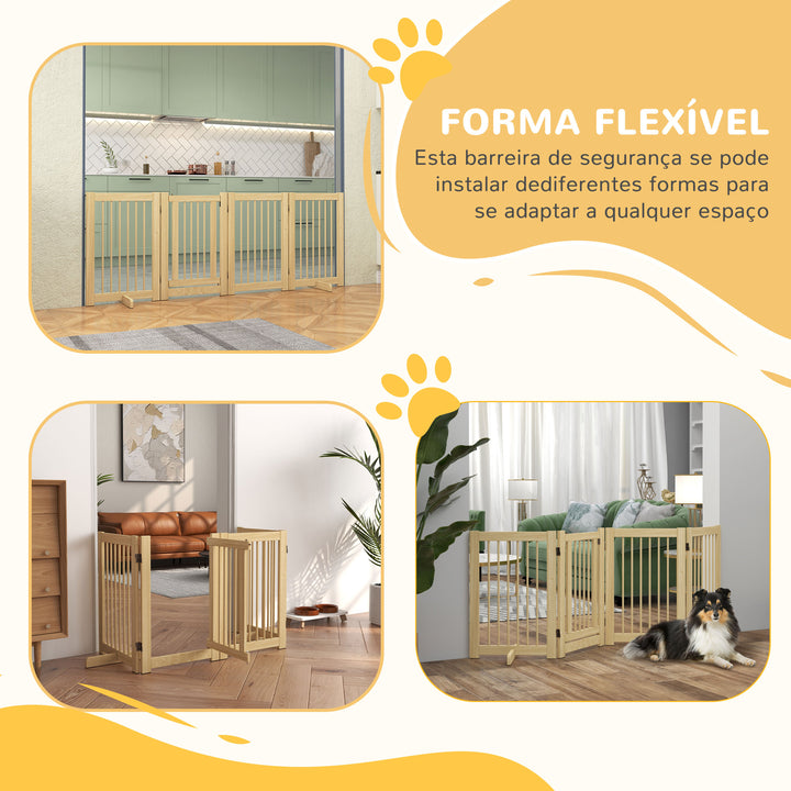 Barreira de Segurança para Cães em Madeira Dobrável para Escadas e Portas Veda para Cães Pequenos e Médios de 4 Painéis com Suporte de Pé para Interiores 204x36x75 cm Madeira