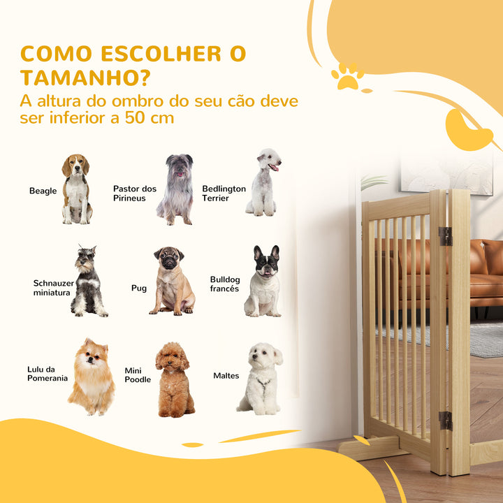 Barreira de Segurança para Cães em Madeira Dobrável para Escadas e Portas Veda para Cães Pequenos e Médios de 4 Painéis com Suporte de Pé para Interiores 204x36x75 cm Madeira