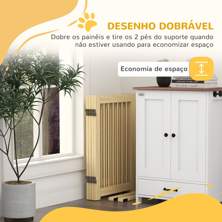 Barreira de Segurança para Cães em Madeira Dobrável para Escadas e Portas Veda para Cães Pequenos e Médios de 4 Painéis com Suporte de Pé para Interiores 204x36x75 cm Madeira