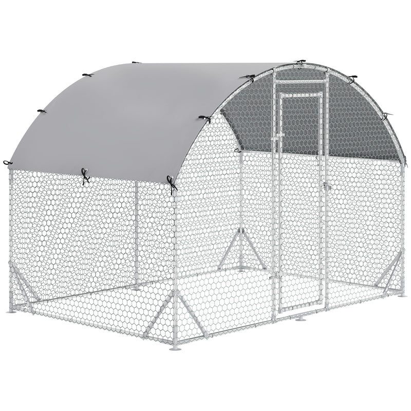 Galinheiro para Exterior Grande 2,8x1,90x1,97 m Galinheiro para 4-6 Galinhas de Aço Galvanizado com Teto de Tecido Oxford para Coelhos Aves Prata