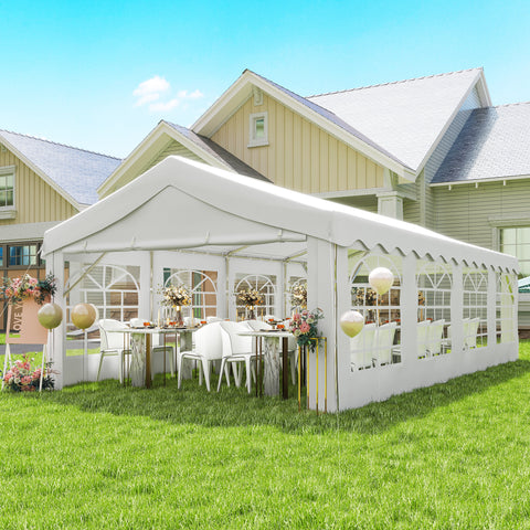Tenda para Festas 4x8 m Tenda de Jardim com Estrutura de Aço Galvanizado Paredes Laterais Removíveis Porta com Fecho de Correr e Janelas UPF50+ Branco