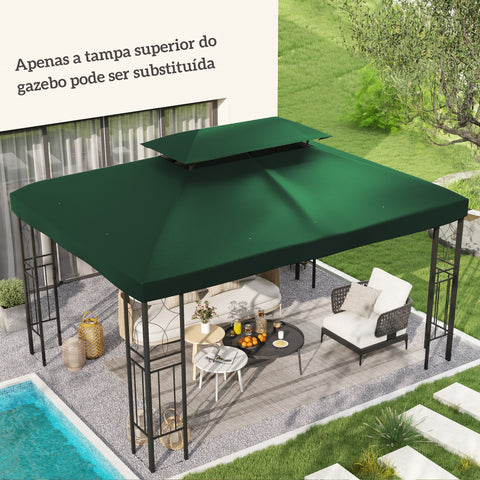 Toldo de Substituição 4x3m para Pérgola de Jardim 2 Níveis Respirável com 10 Orifícios de Drenagem Cobertura de Substituição de Pérgola Exterior Verde