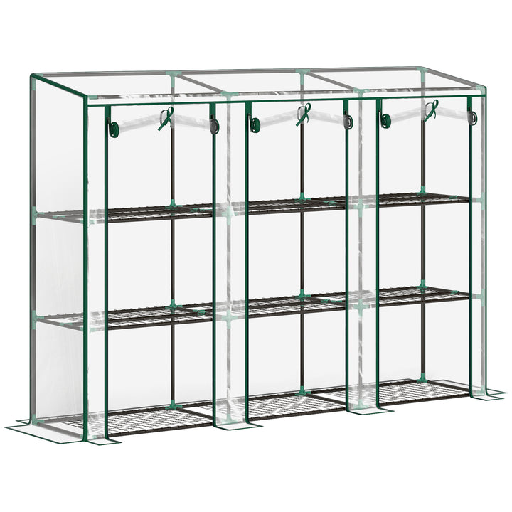 Estufa Pequena Estufa de Exterior com Prateleiras de 3 Níveis Portas com Fecho de Correr e Estrutura de Aço Estufa para Cultivar Plantas Flores 215x46x151 cm Transparente