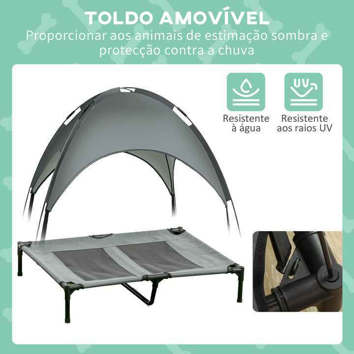 PawHut Cama elevada para animais de estimação com toldo Portátil e removível tecido respirável 92x76x90 cm cinza