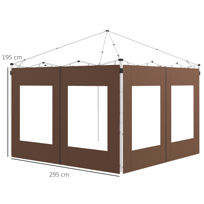 Paredes Laterais para Tenda de 2 Painéis 295x195 cm Paredes Laterais de Substituição em Tecido Oxford com 2 Janelas para Tendas de 6x3 m 3x3 m Marróm