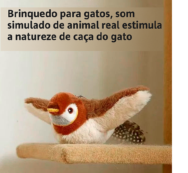 Flupytoy Brinquedo Interativo de Pelúcia com Sensor de Toque e Catnip – Pássaro pardal Recarregável com Som e Asas em Movimento para Gatos de Interior