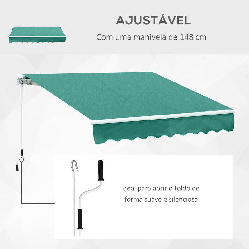 Toldo Manual 395x245 cm Toldo de Varanda Pátio com Manivela de Alumínio e Tecido de Poliéster 280 g/m² Verde