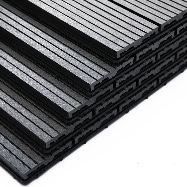 Conjunto de 11 Peças de Estrados Exterior 30x30 cm 1 m² Estrados de Jardim Antiderrapante e Resistente às Condições Climáticas Fácil Instalação para Jardim, Terraço e Varanda Cinzento