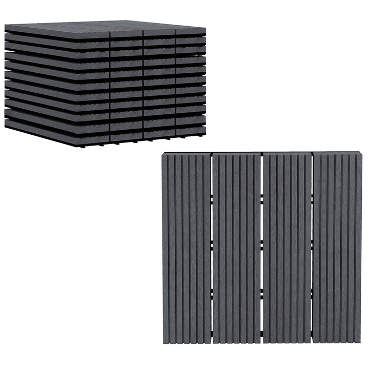 Conjunto de 11 Peças de Estrados Exterior 30x30 cm 1 m² Estrados de Jardim Antiderrapante e Resistente às Condições Climáticas Fácil Instalação para Jardim, Terraço e Varanda Cinzento