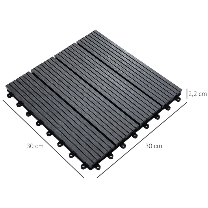 Conjunto de 11 Peças de Estrados Exterior 30x30 cm 1 m² Estrados de Jardim Antiderrapante e Resistente às Condições Climáticas Fácil Instalação para Jardim, Terraço e Varanda Cinzento