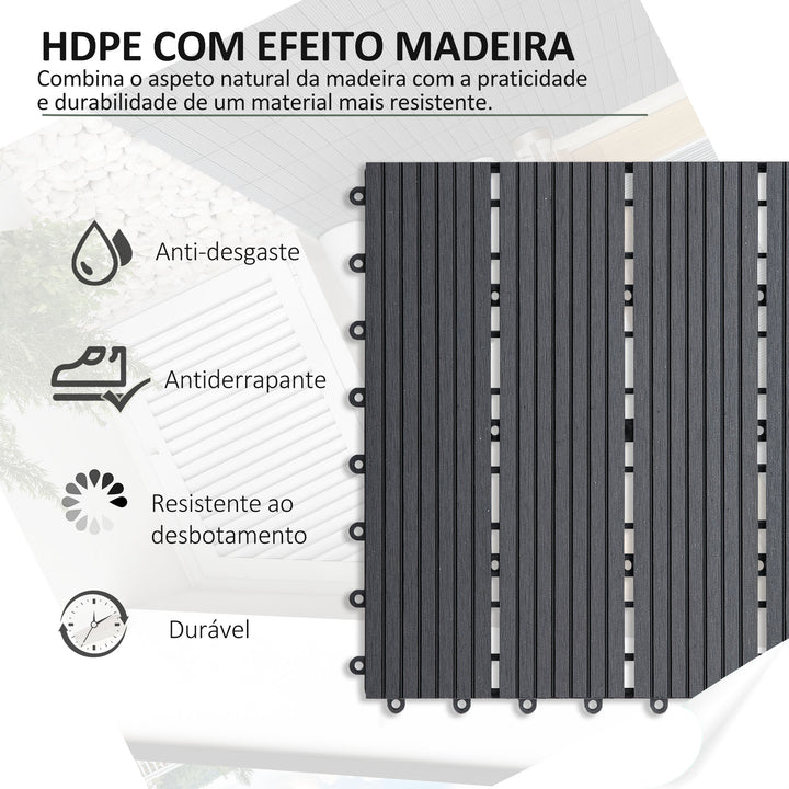 Conjunto de 11 Peças de Estrados Exterior 30x30 cm 1 m² Estrados de Jardim Antiderrapante e Resistente às Condições Climáticas Fácil Instalação para Jardim, Terraço e Varanda Cinzento