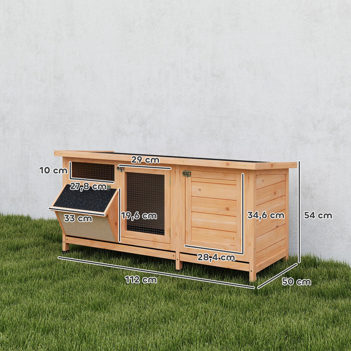 Coelheira de Madeira Gaiola para Coelhos com Telhado Asfáltico Rebatível Portas com Fecho Bandejas Removíveis e Comedouro Coelheira para Exterior 112x50x54 cm Madeira