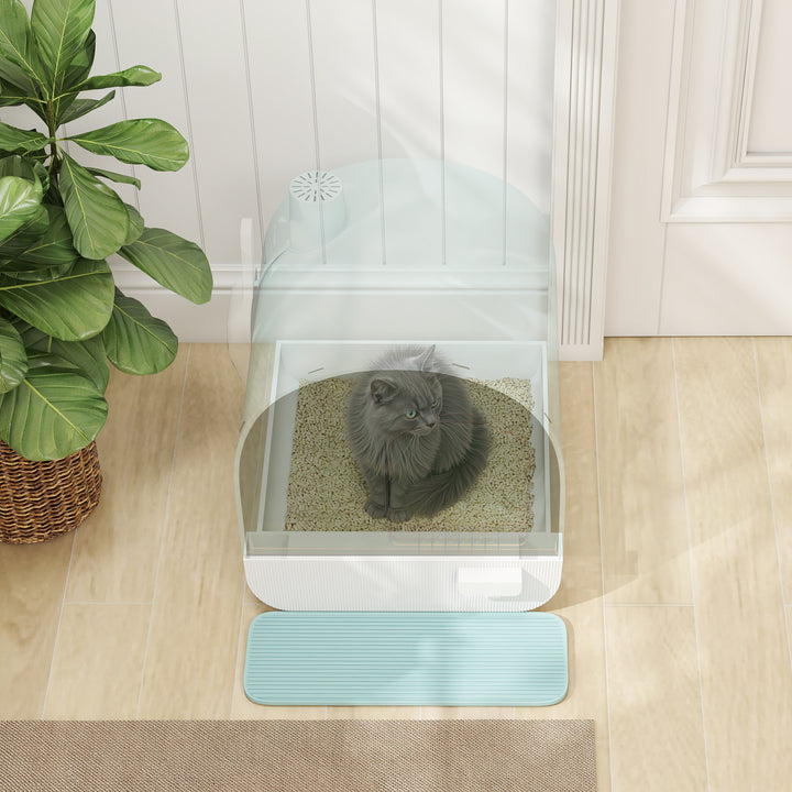 Caixa de Areia para Gatos Caixa de Areia Fechada para Gatos com Porta Dianteira Bandeja Removível Pá Tapete e Filtro 43x44x47cm Verde