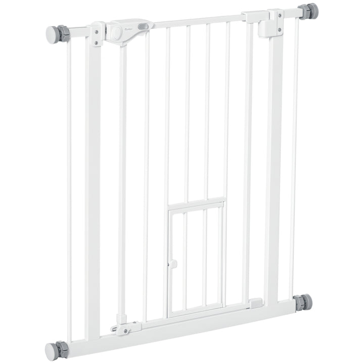 Barreira de Segurança para Cães Animais de Estimação 74-80cm para Escadas Portas e Corredor com Porta com Fechamento Automático e Sistema de Duplo Bloqueio Altura 76,2cm Branco