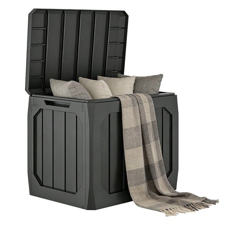 Baú de Exterior com Capacidade de 121L Baú de Armazenamento em Plástico com 2 Alças e Tampa Fechável Impermeável e Resistente às Intempéries para Jardim Terraço ou Pátio, 56x45x53 cm Preto