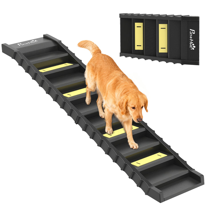 Rampa para Cães Dobrável 154 cm Rampa para Cães para Carro e Cama Alta com 10 Degraus Antideslizantes Leve e Resistente Suporta até 68 kg para Sofá Preto