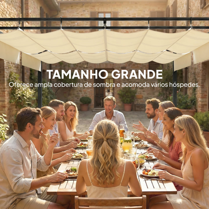 Pérgola de Jardim 6x3 m com Telhado Retrátil, Pavilhão de Jardim com Proteção UPF50+, Drenagem, Estrutura Metálica, para Terraço, Pátio, Exterior, Creme