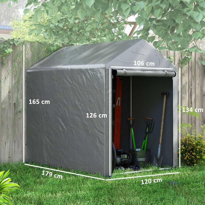 Abrigo para Ferramentas Bicicletas e Motos 1,2x1,8x1,65 m Garagem Portátil com 2 Habitações Porta com Fecho de Correr Impermeável Anti-UV para Jardim Cinza Claro