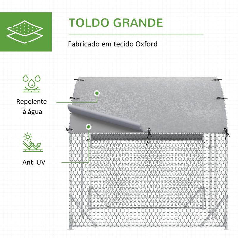 Galinheiro para Exterior Grande 2,8x1,90x1,97 m Galinheiro para 4-6 Galinhas de Aço Galvanizado com Teto de Tecido Oxford para Coelhos Aves Prata