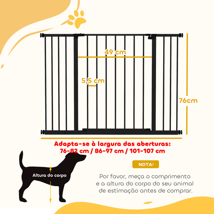 Barreira de Segurança para Animais de Estimação Extensível para Escadas e Portas Barreira de Segurança para Cães 76-107x76 cm Preto