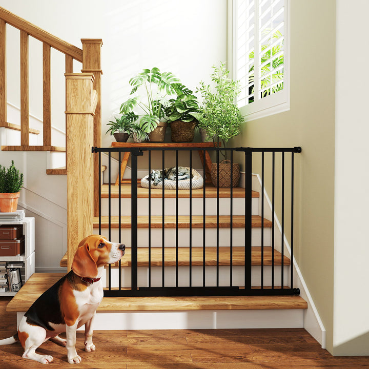 Barreira de Segurança para Animais de Estimação Extensível para Escadas e Portas Barreira de Segurança para Cães 76-107x76 cm Preto