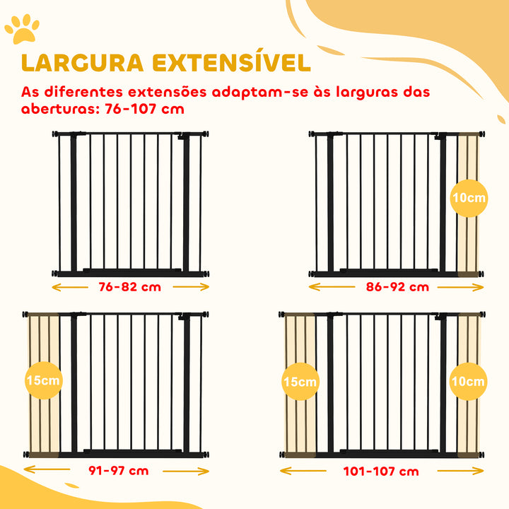 Barreira de Segurança para Animais de Estimação Extensível para Escadas e Portas Barreira de Segurança para Cães 76-107x76 cm Preto